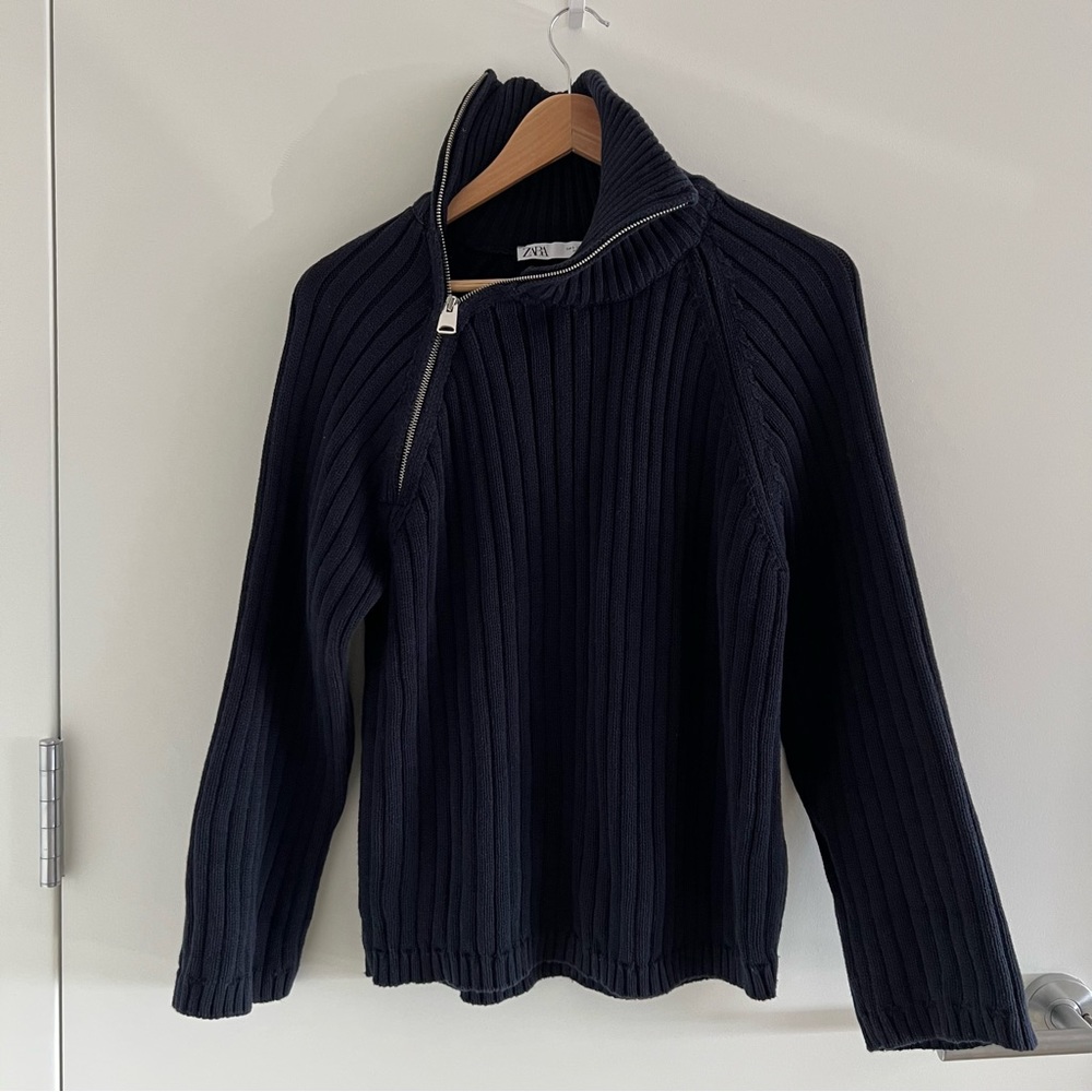 Zara Oversized Asymmetrical Collar-Zip Sweater Size S